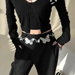 Fashion Silver Butterfly Metal waist chain Belt female High-end luxury Brands Gothic Y2K Belt Dress Jeans Waistband for women