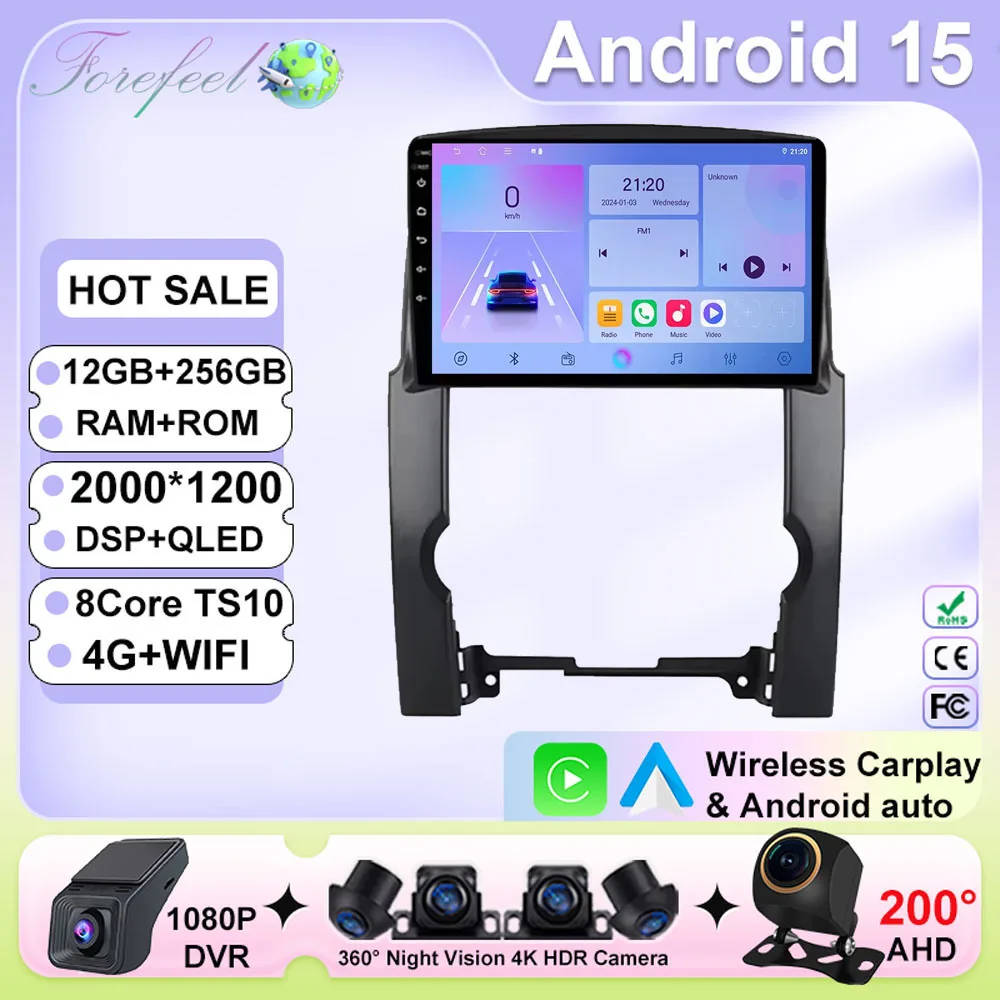 

10 Inch Carplay Android 15 Car Radio For KIA SORENTO 2 XM 2009 - 2012 Multimedia Player Touch 4G Wifi Intelligent System Display