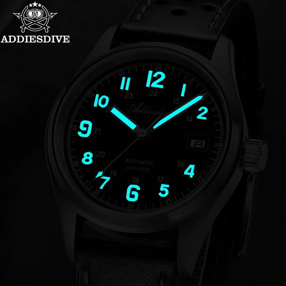 Addiesdive couro casal relógios de aço 39mm safira nh35a relógio automático luxo luminoso à prova dwaterproof água relógios para homem e mulher