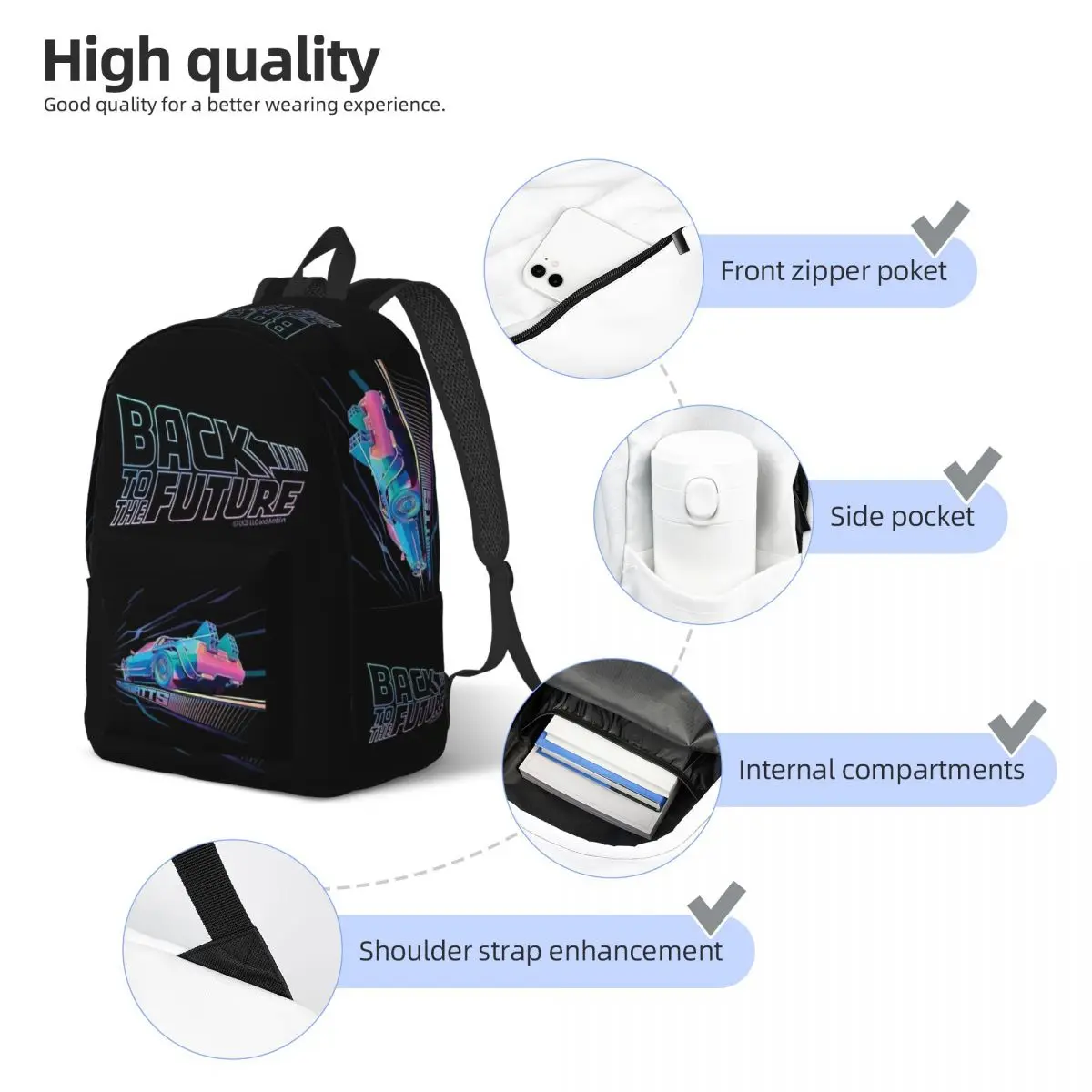 Retro 80s Back To The Future Teenage Backpack Student Hiking Travel Delorean Time Daypack for Men Women College Canvas Bags