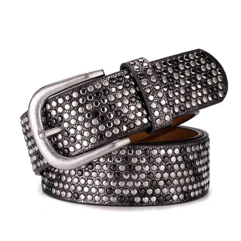 

Western Rivet Design Rhinestone PU Leather Women Belt Fashion Jeans Causal Pants Belt for Ladies