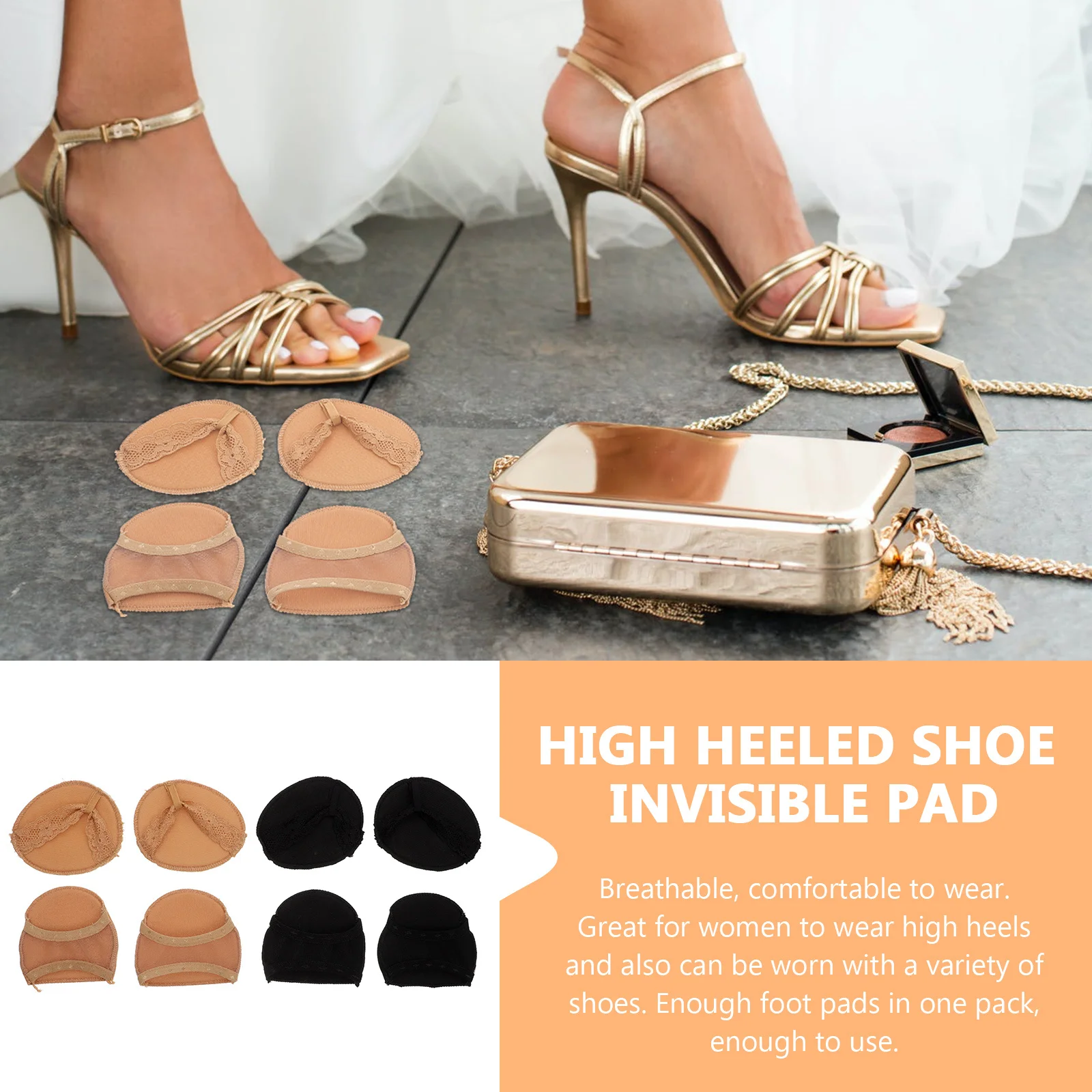 

4pcs High Heels Front Palm Pads Invisible Forefoot Cushions Thick Metatarsal Support Anti-Slip Half Foot Insoles For Women