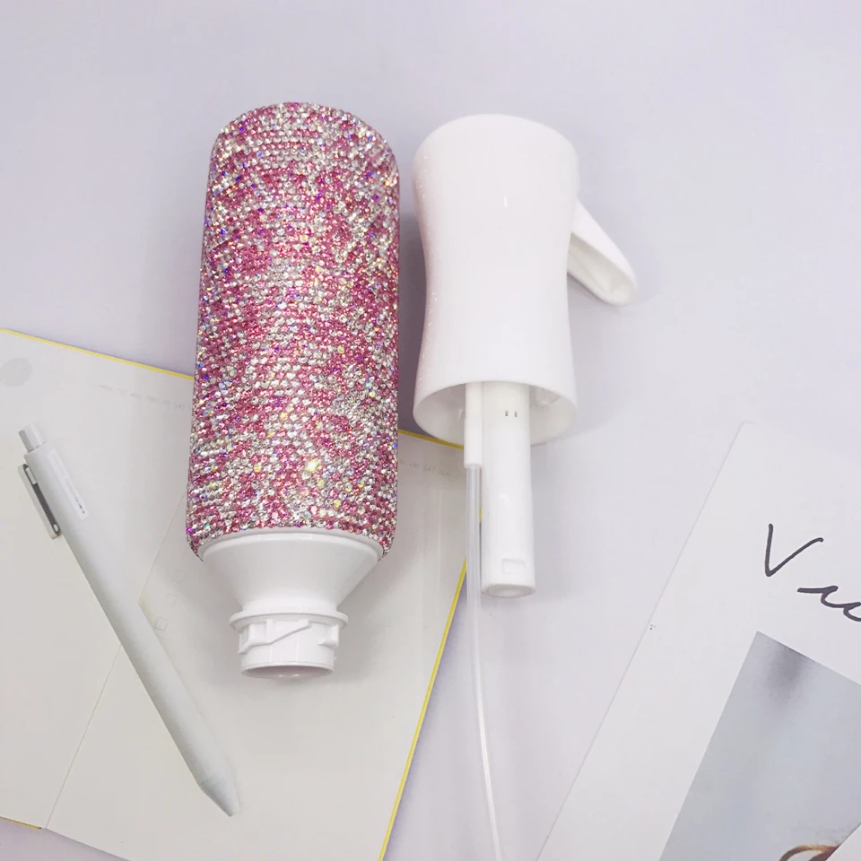 High Pressure Spray Bottles with Rhinestones Refillable Continuous Mist Hairdressing Automatic Salon Barber Water Sprayer 300ML