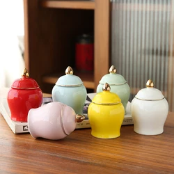 Creative Gold Plated Ceramic Storage Jar Sealed Box Portable Mini Coffee Tea Can Storage Jar Container Ornament Home Decoration