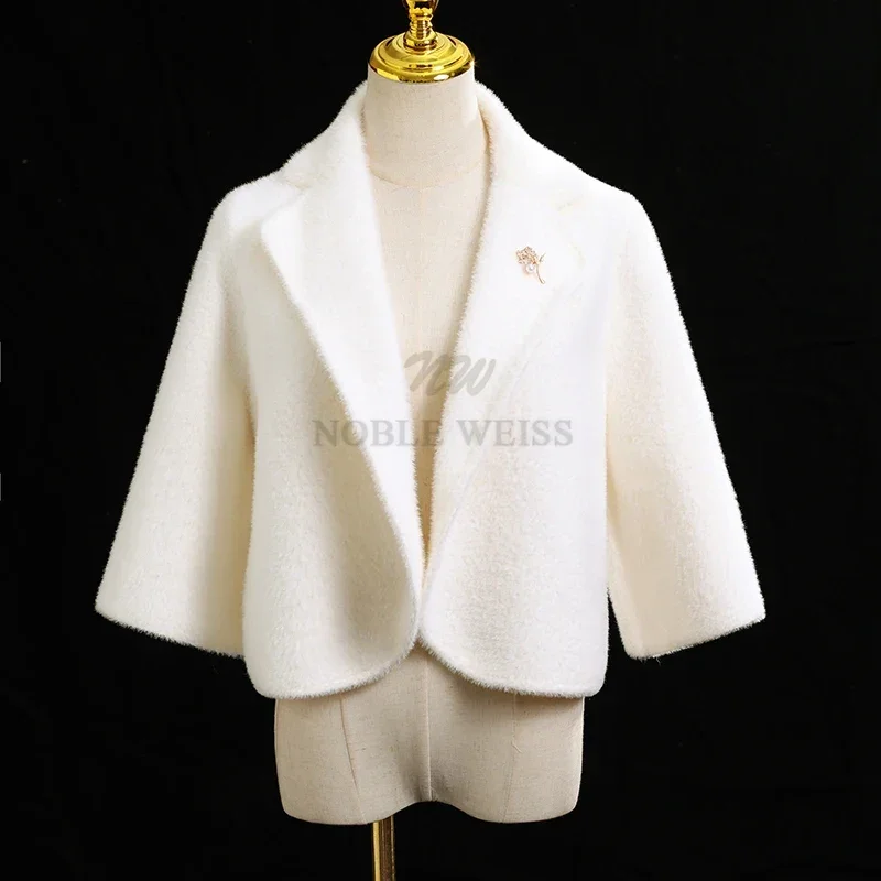 سترة زفاف شتوية دافئة من الفرو الصناعي سترة زفاف بوليرو ملفوفة موضة ثلاثة أرباع كم معطف الحفلات سيدة علوية مخصصة