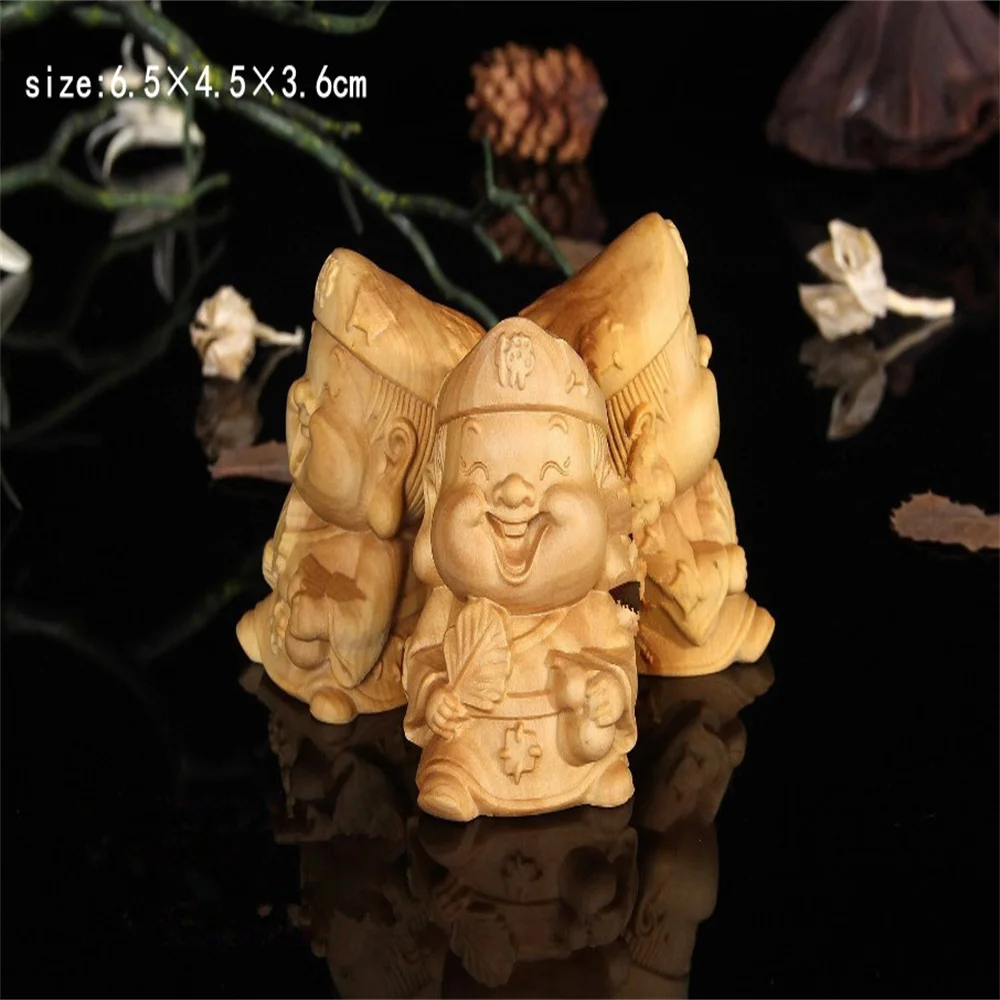 Woodcarving puppet Q version cartoon Buddha figure desktop decoration