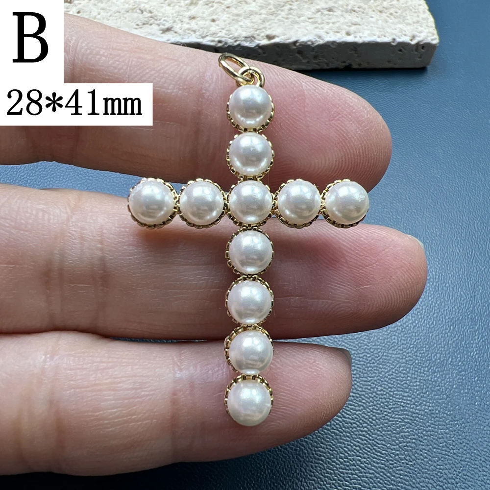 Fashion Cross Pendants Gold Plated Imitation Pearl Small Charms For Jewelry Making Women Necklace Bracelet Earrings