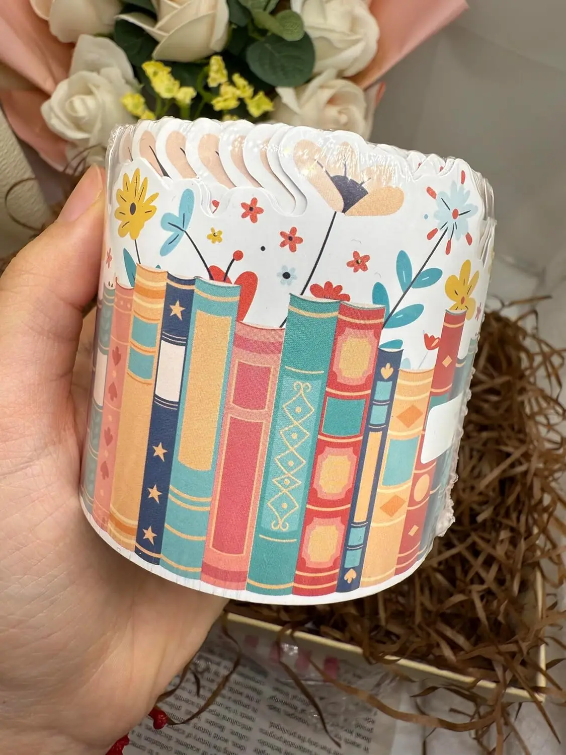 

Colorful Bookshelf Die-Cut Border Trim – 65ft Bulletin Boards Back to School Floral Books Bulletin Library Classroom