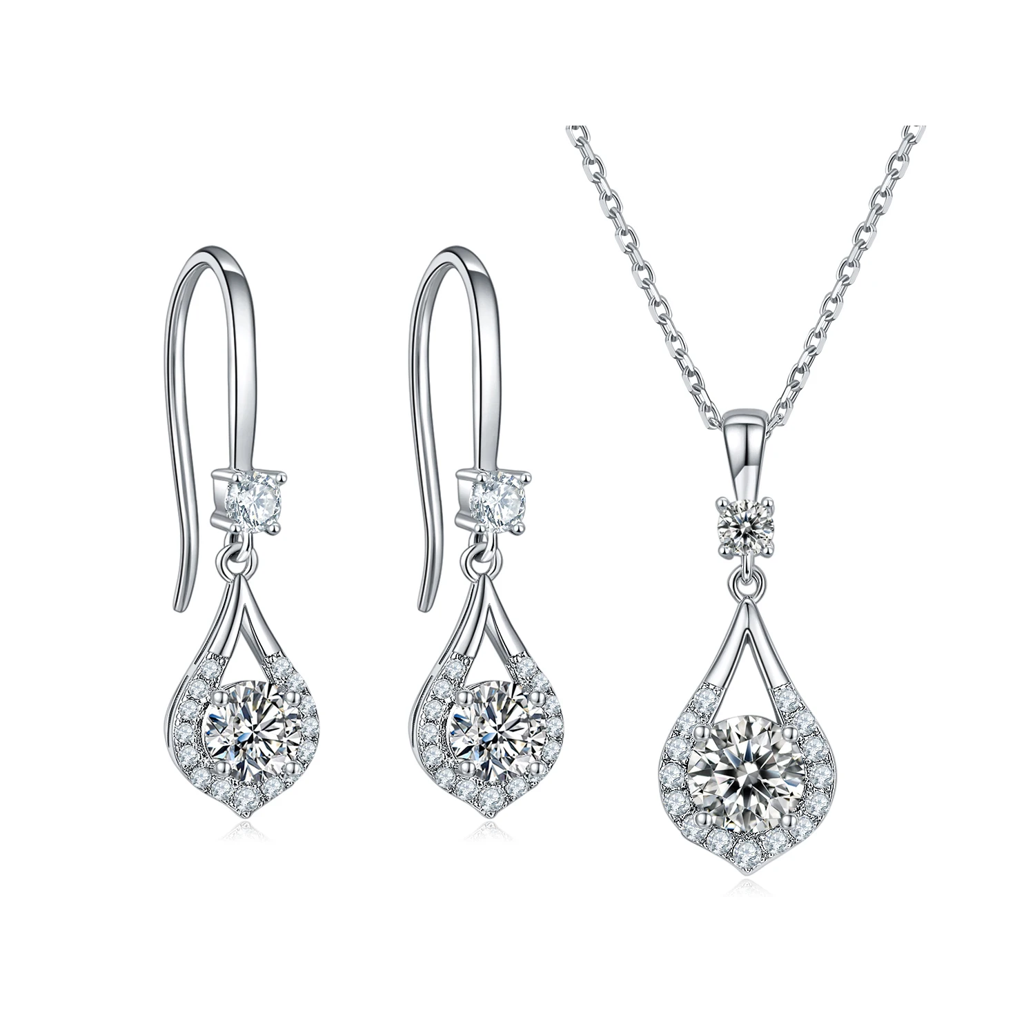 

925 Sterling Silver Moissanite Gemstone Jewelry Set - Earrings & Necklace