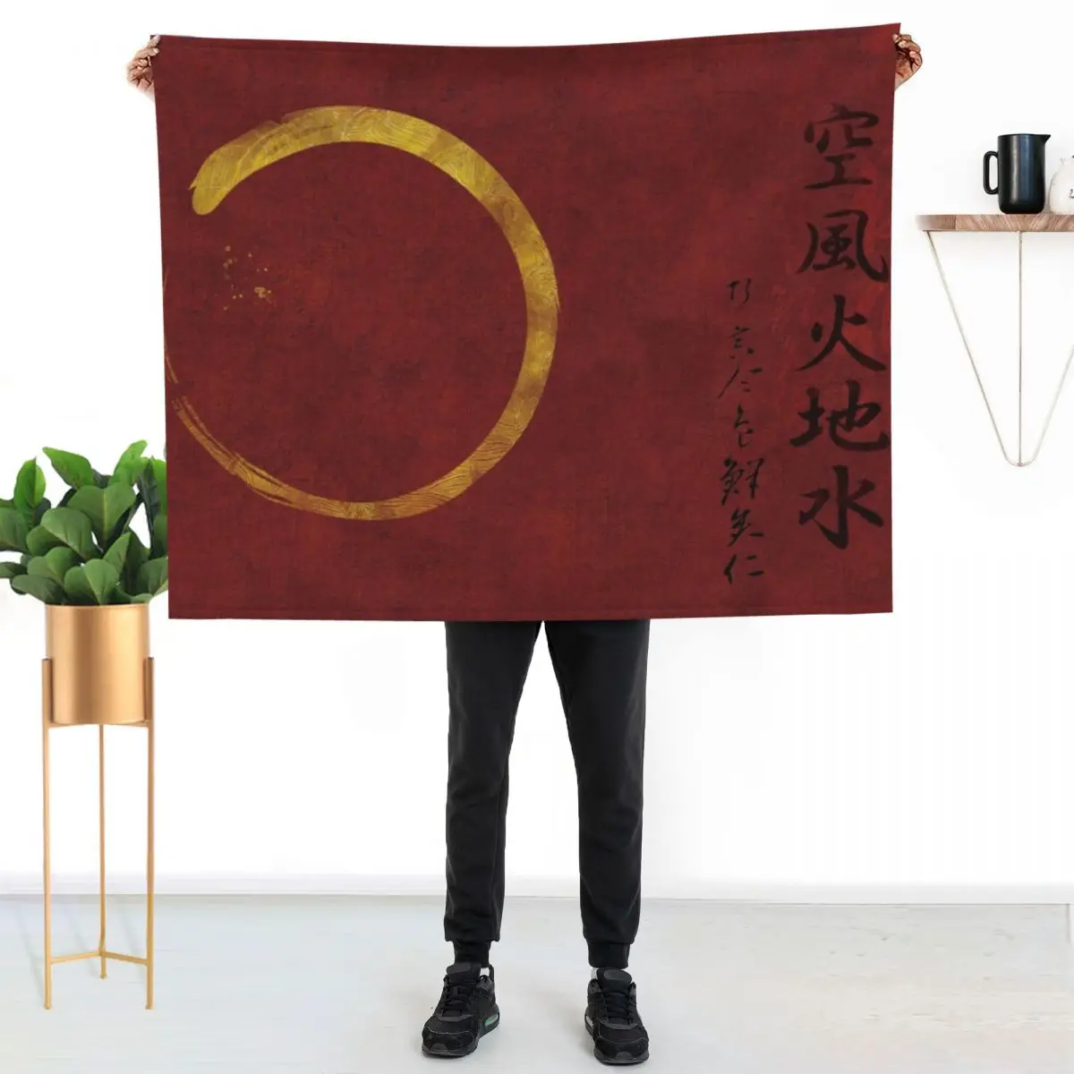 

Gold Enso with Japanese writing for the 5 natural elements Throw Blanket All Season Lightweight Soft Blanket for Bed