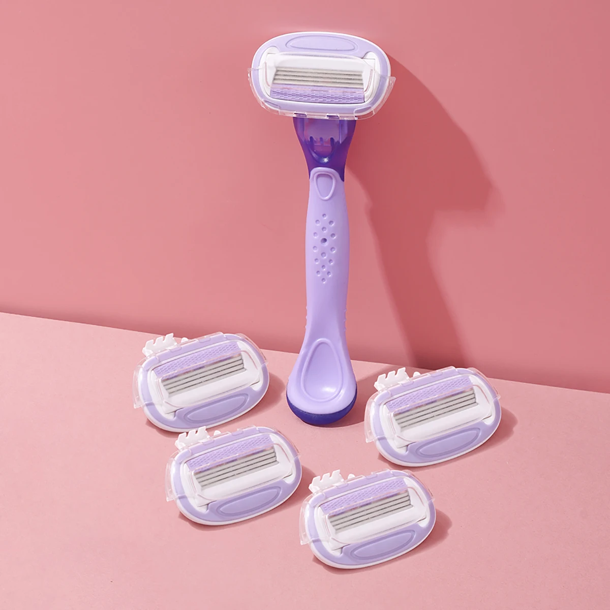 Women Razor 1 Handle 5 Cartridges Stainless Steel Blade Rubber Handle Reusable Body Hair Remove Razor Blade
