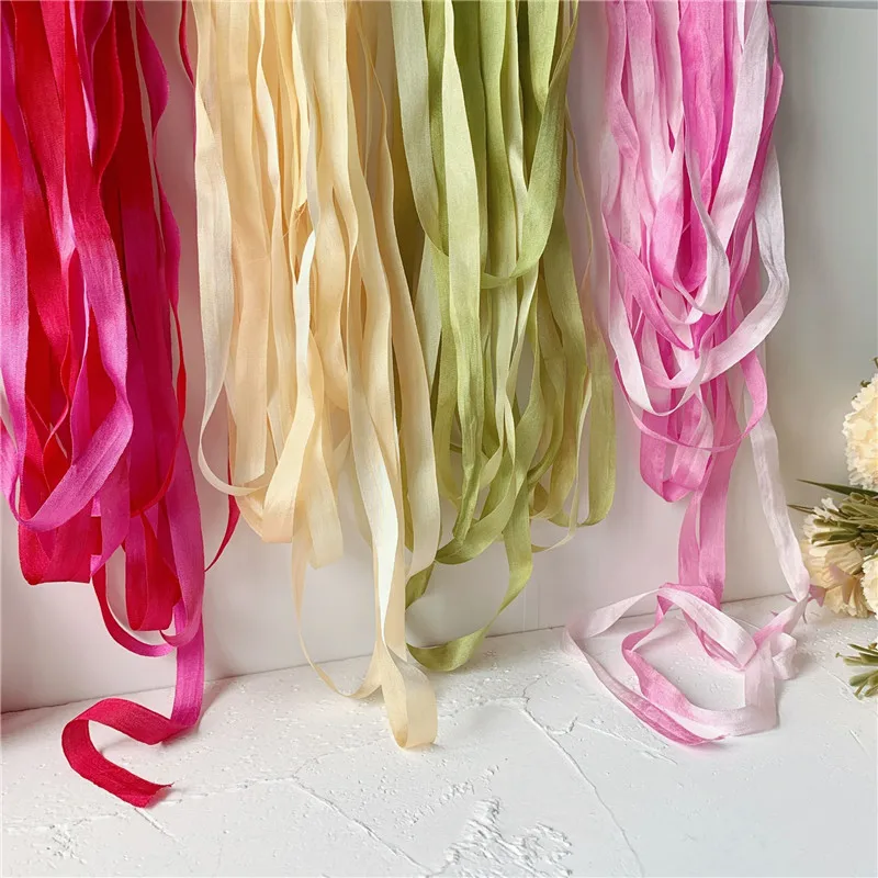 10MM Variegated 100% Natural Mulberry Silk Embroidery Ribbon Colourful Silks Streamer Soft Rainbow