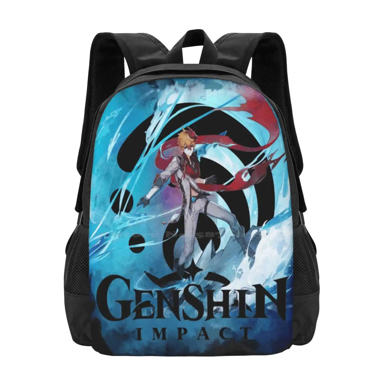 Mochila Genshin Impact Gaming, Bolsa de Estudante Aquarela Tartaglia 3D Print Design, Husbando Video, Venti Jean Diona Kequing