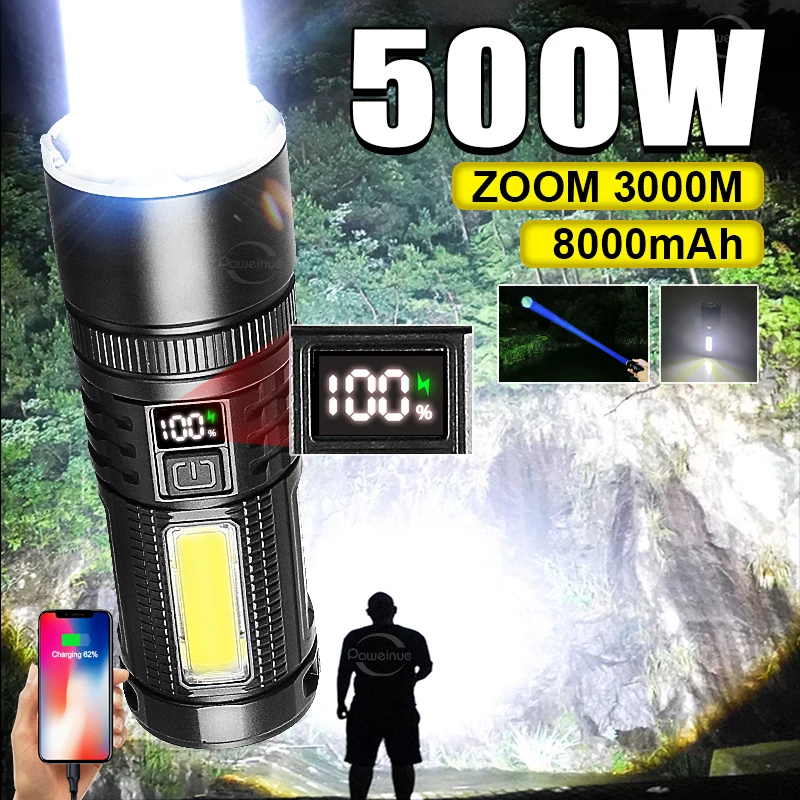 High Power Led Flashlights with Usb Charging Strong Light Torch 8000mAh Large Capacity Ultra Powerful Flashlight XHP360 Lantern