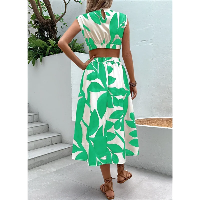 【Decoração de festa】 Vestido feminino de verão com estampa floral recorte manga morcego gola redonda evasê vestido midi de cintura alta