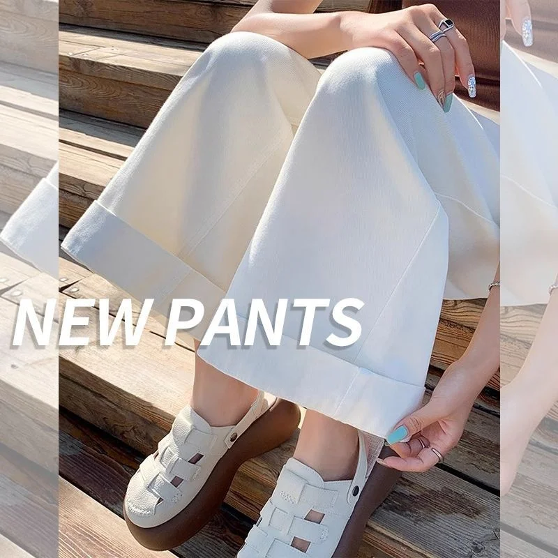 Summer New Loose Ice Cool Straight Leg Wide Leg Pants Maternity Casual Nine Points Slimming Pants Bamboo Fiber Breathable