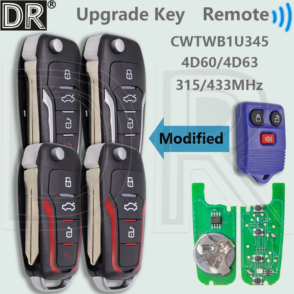 DR CWTWB1U311/322/345 Modified 315/433MHz Car Remote Key For Ford Escape Focus Edge Mustang Flex Mercury Ranger Lincoln Mazda