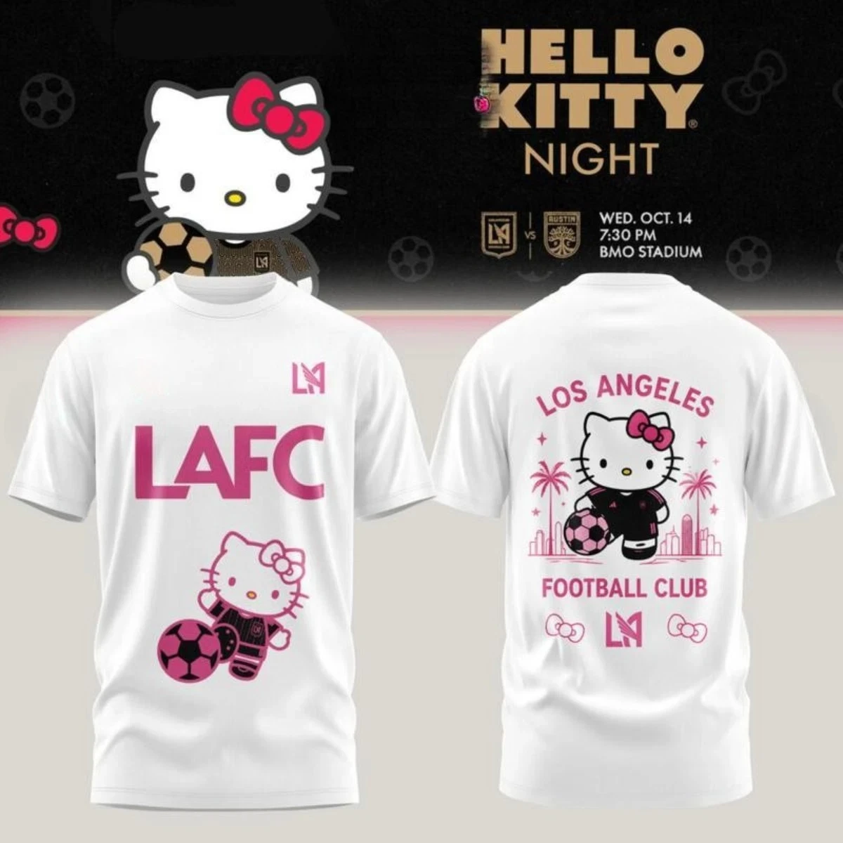 Los Angeles FC X Hello Kitty Night 2026 Special Edition Summer Men and Women Parent Child Cotton T-Shirt Soccer Fan Tee Ins Y2k