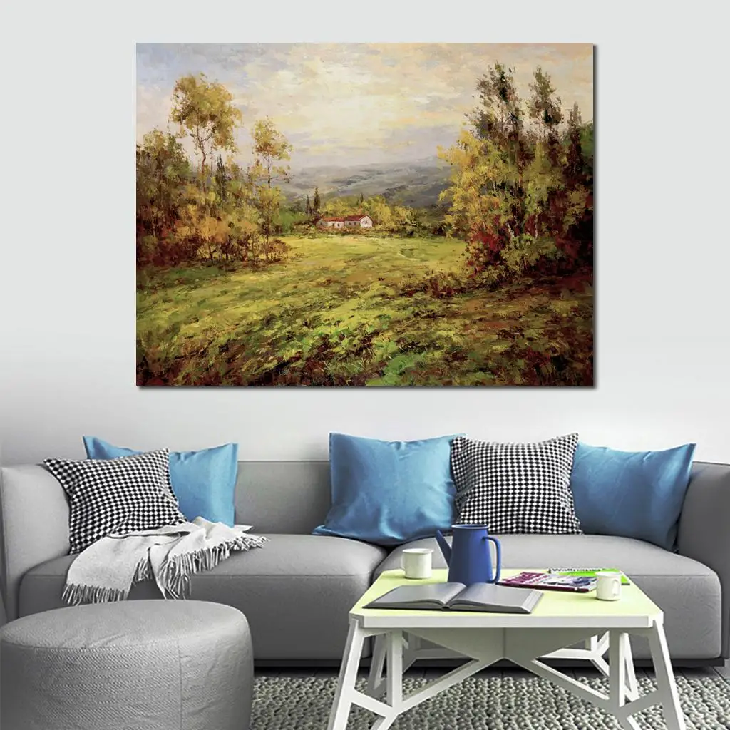 Hand Painted Oil Paintings Green Grass at Home Modern Landscapes Art for Wall Decor