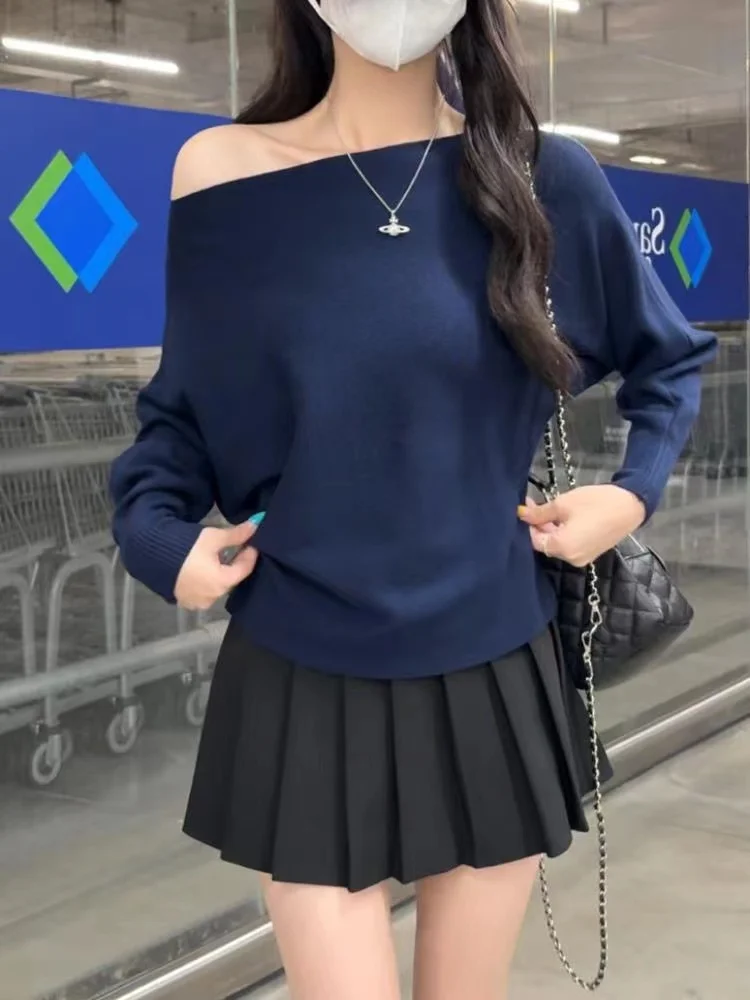 Sexy Off Shoulder Sweater for Women Batwing Sleeve Knitted Pullover Off-the-Shoulder Jumper Crop Top Elegant Fashion Fall Winter
