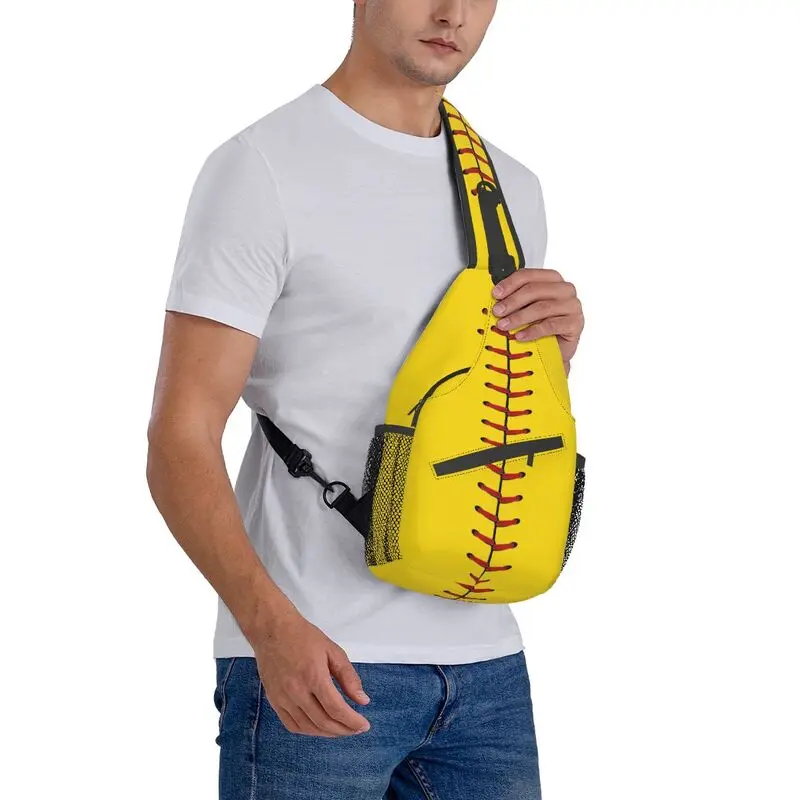 Softball Baseball Lace Sling Peito Crossbody Bag, Homens Moda Ombro Mochila para Viajar