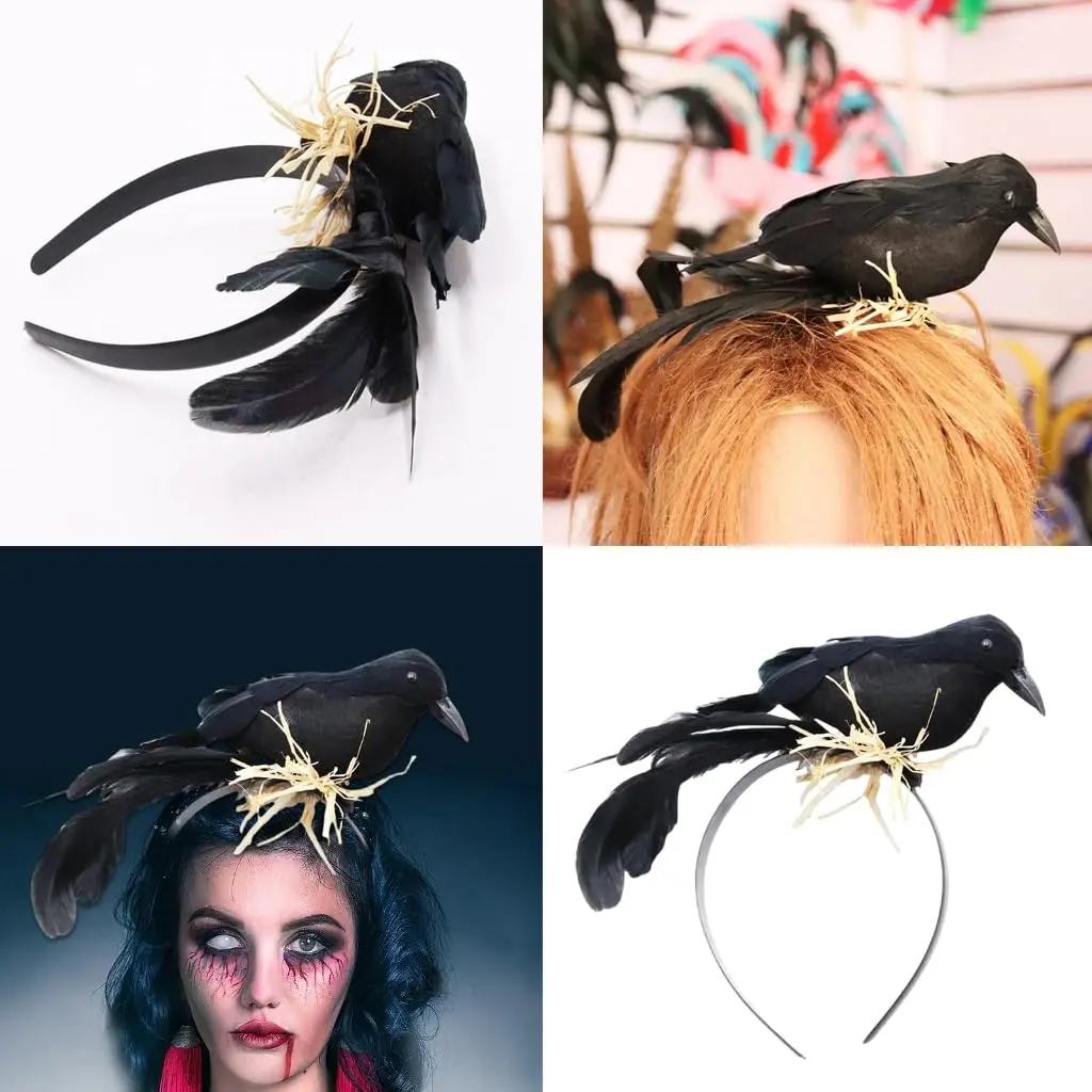 Halloween Exaggerated Forest Style Crow Headband Creative Feather Black Raven Hair Accessory For Spooky Party Costume
