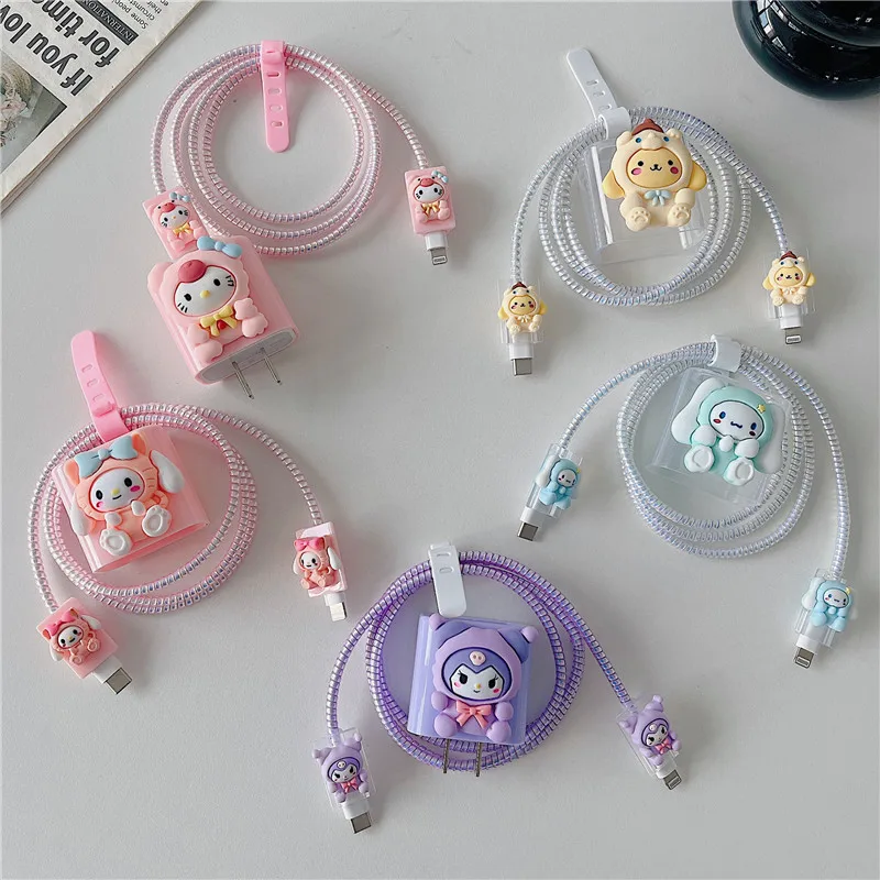 Cute Hello Kitty Charging Cable Protector Case for iphone Charger 18W 20W Charger Protection Set for iphone 14 13 Pro Max