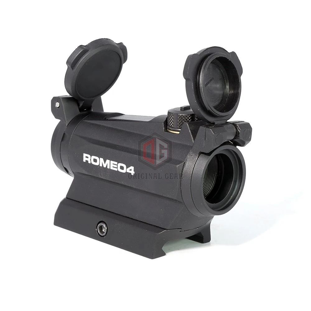 Hunting Airsoft Riflescope Romeo4S 1x24mm Red Dot Sight 2MOA Solar Energy Reflex Sight  with Hight Mount and Lens Caps