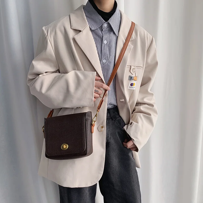 2022 New Style Retro Brown Small Shoulder Bag Simple Man Messenger Crossbody Bag Man Pu Leather Mini Phone Bag