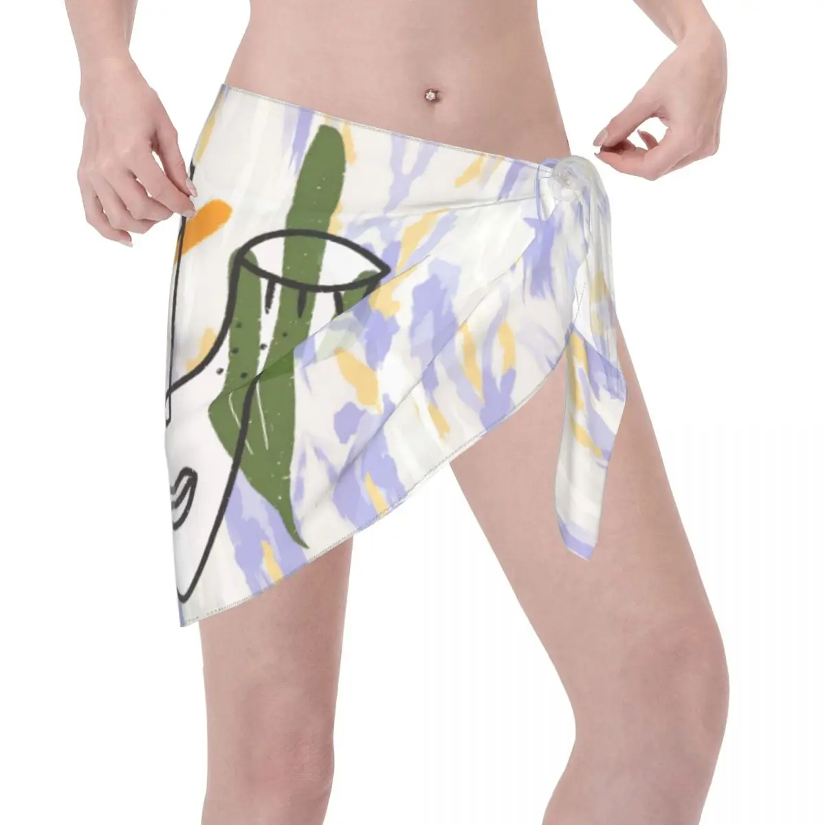 Benutzerdefinierte coole abstrakte Gesicht Druck lässig Strand Kleid dekorieren Frauen kurze Sarongs Strand Wrap für Bademode