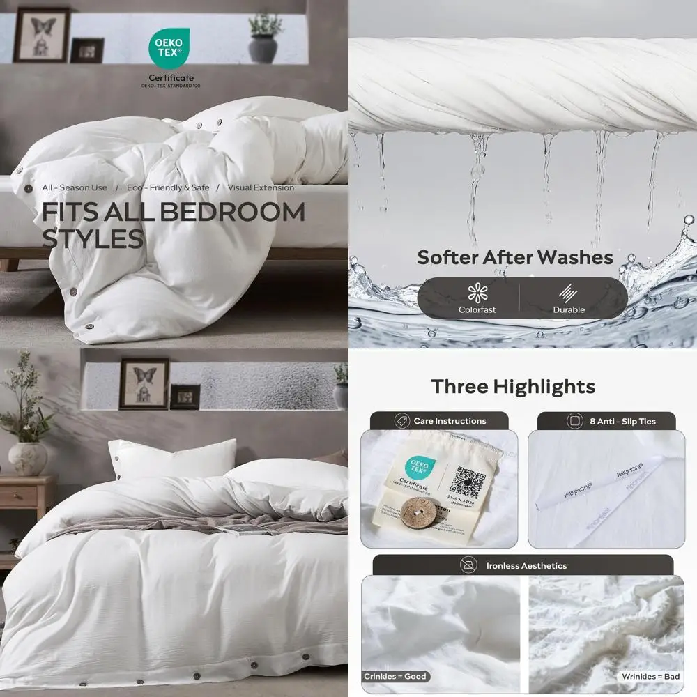 

King Size Off-White Washed Cotton 3-Piece Bedding Set: 1 Duvet Cover + 2 Pillowcases, 104x90, Button Closure (Comforter Not Incl