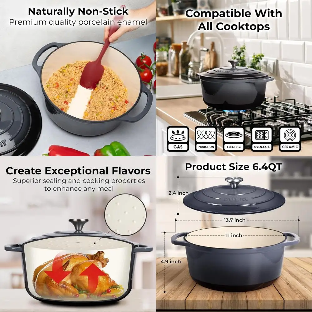 

Enameled Cast Iron Dutch Oven Pot with Lid - Oven Safe to 500°F, Heavy Duty Cookware for Bread Baking, Stews, Braising, Roasting