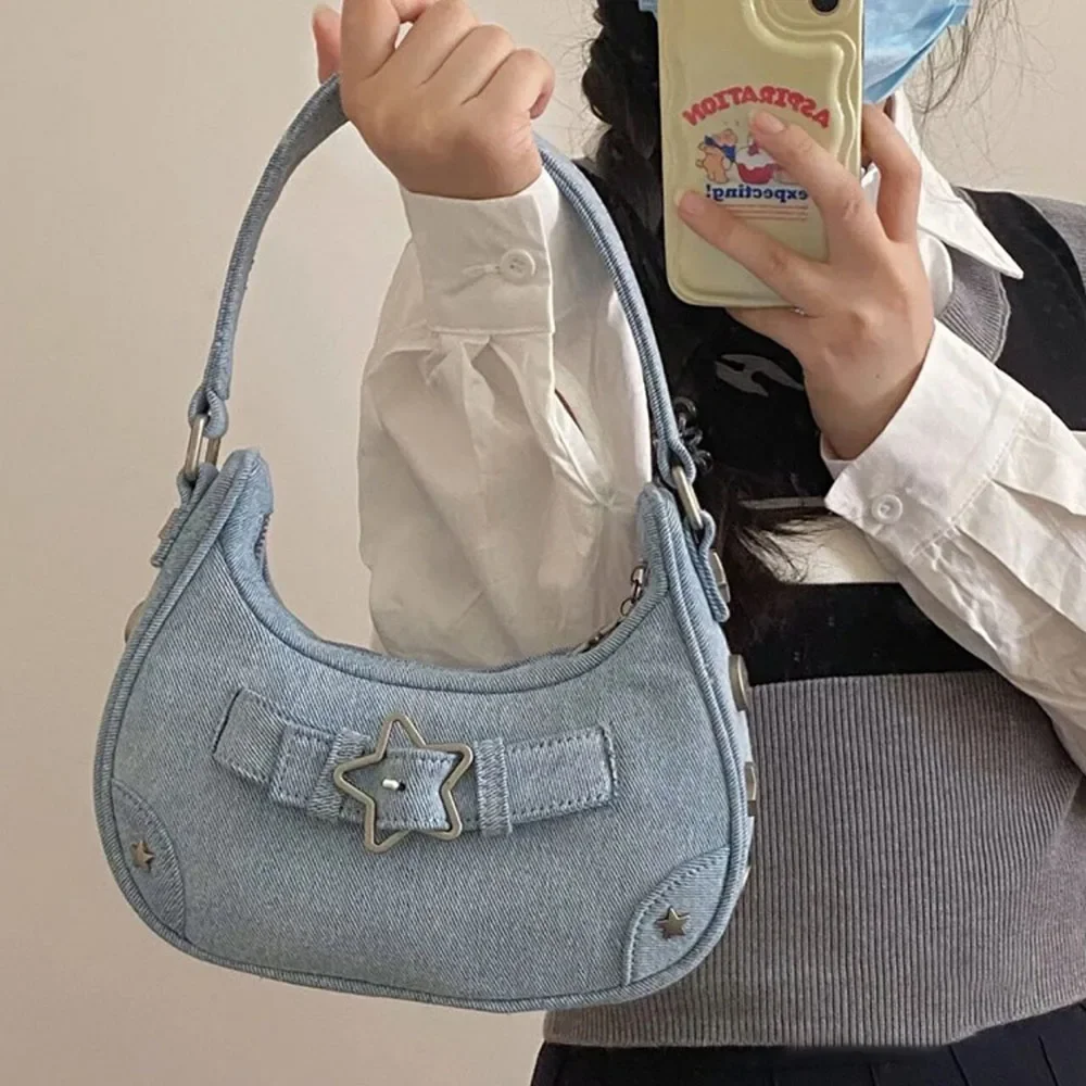 2023 Hot Girl Jean Versatile bolsa feminina Mini Shining Star Denim Female Shoulder Bag шопер Tote Bag Free Shipping