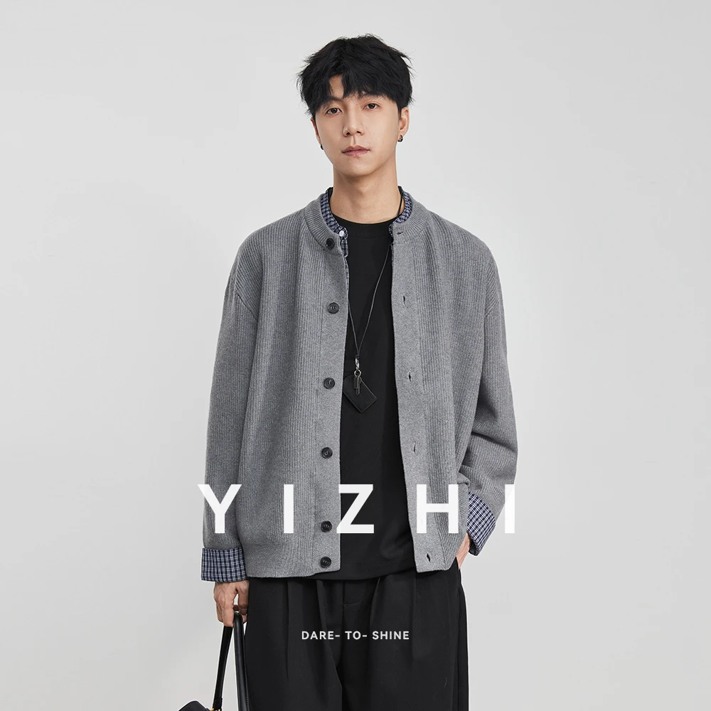 

Модная элитная мужская одежда 2022, осень-зима, новый сезон, универсальный свободный крой, искусственный двухсекционный вязаный кардиган, свитер, куртка