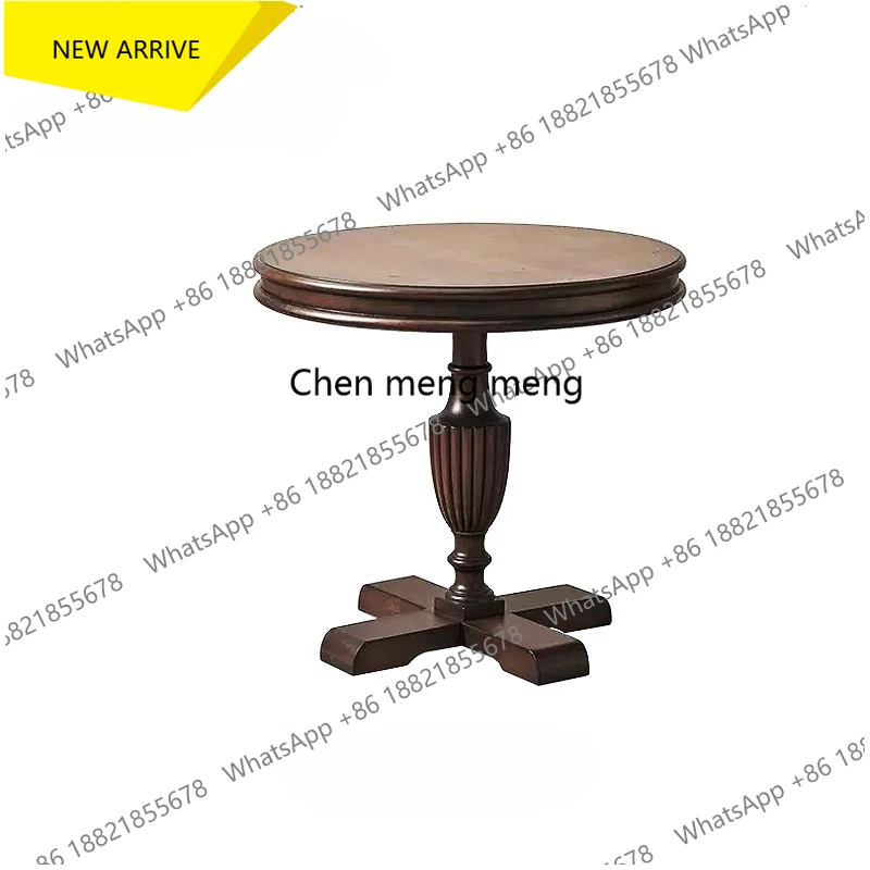 

M138Retro American round corner villa living room sofa side square solid wood curved corner table side table