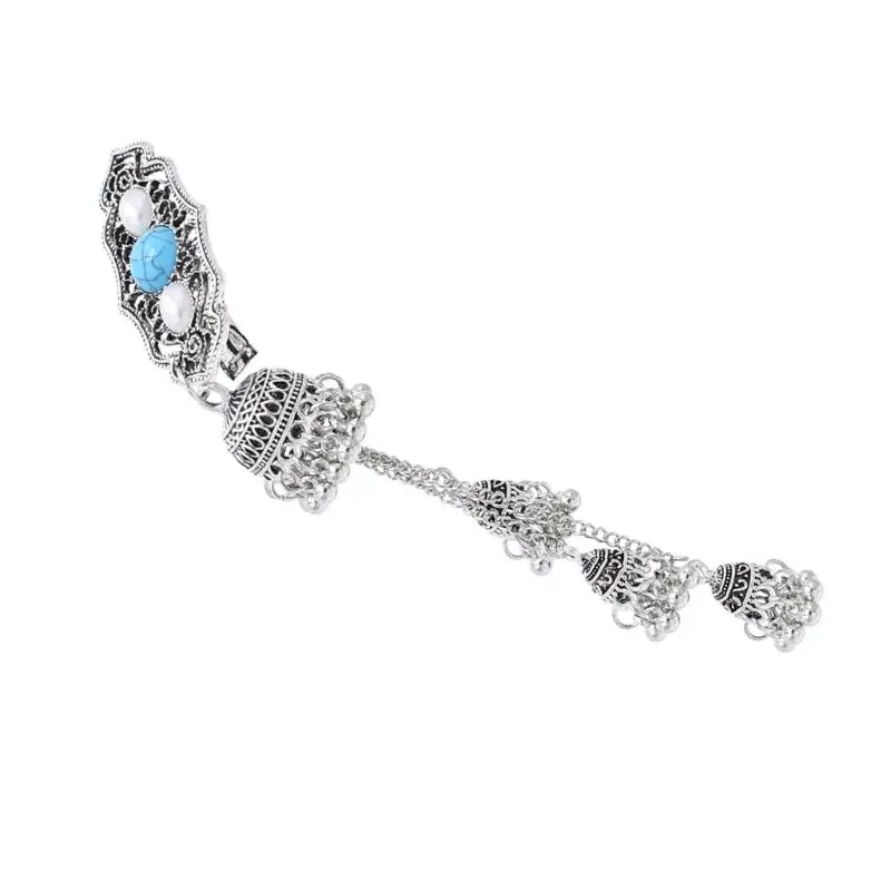 A52E Ethnic Silver Tone Dangle Barrette Hairpin for Quick Side Hair Styling Accent