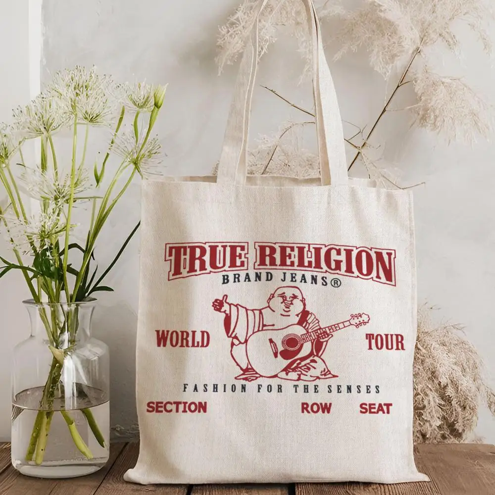 Bolsas de Almacenamiento de Lona con Estampado de Doble Cara T-True-Religion, Bolso Tote de Gran Capacidad, Bolso de Hombro de Moda para Compras