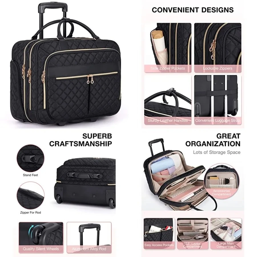 

Rolling Laptop Bag Women, Rolling Briefcase for Women, 17.3 Inch Laptop Bag with Wheels Computer Bag Laptop Case for Work Travel Business