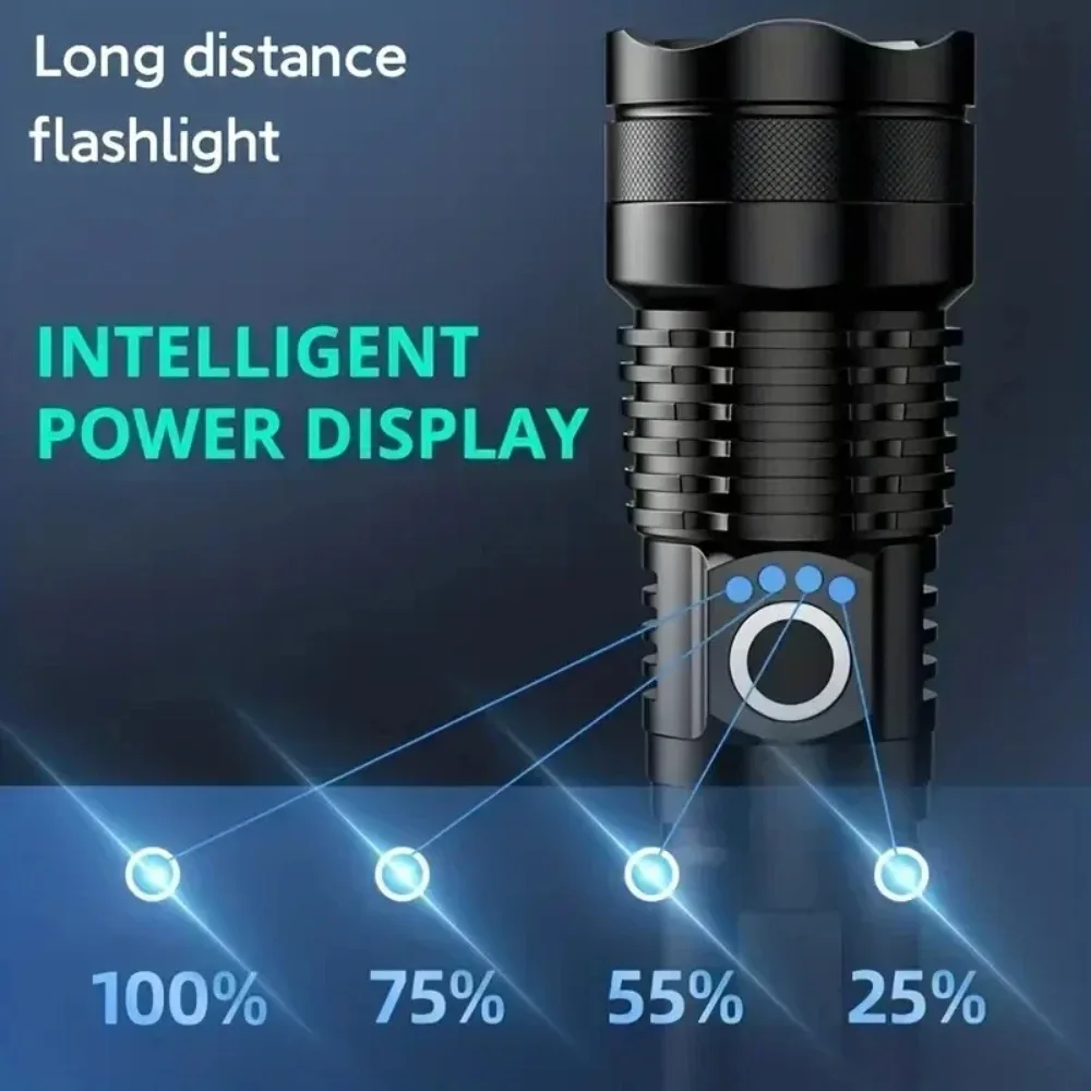 P50 Super Bright LED Flashlight USB Rechargeable Waterproof Telescopic Zoom Long Range Torch for Night Fishing Hiking Patrol