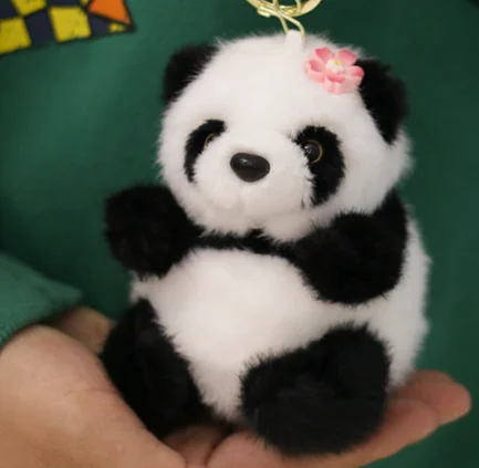 Cute Panda Plush Keychain Head Small Flower Doll Pendant