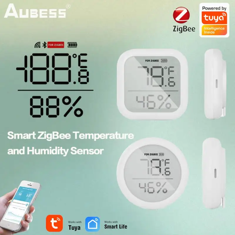 

Tuya Smart ZigBee Temperature And Humidity Sensor Indoor Hygrometer With Digital LED Screen Smart Life Via APP Remote Control