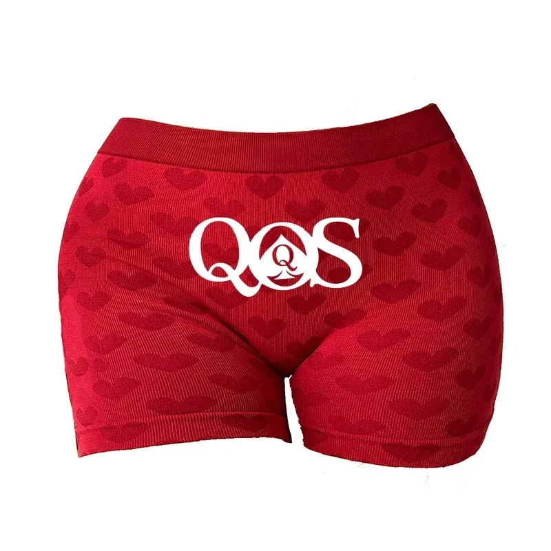 Funny Womens Queen of Spades QOS Sexy Underwear Love Heart Pink Knitting Female High-waisted Comfortable Breathable Panties