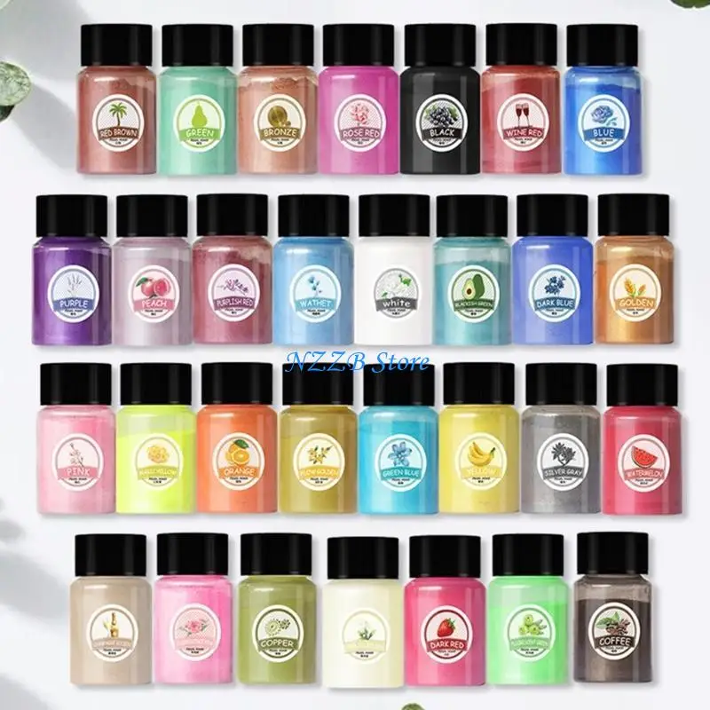 T21F مجموعة من 30 مجموعة صبغ راتنجات الايبوكسي الملونة زجاجات مسحوق بيرليسسينت الايبوكسي تلوين صبغ الراتنج مسحوق صباغة للمجوهرات