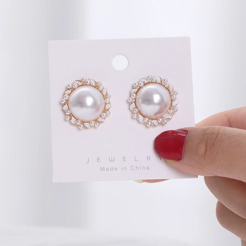 Imitation Pearls Gold& Silver Color Round Stud Earrings for Woman Luxury Crystal Earring Female Simulated Pearl Rinstone Earring