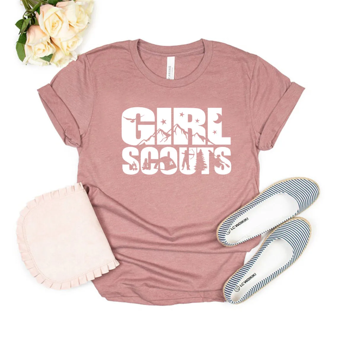 Girl Scouts T Shirt Camping Shirt Girl Scouts Group T-Shirt Girls Graphic Tees Short Sleeve Tshirt Ladies Casual Tops T Shirts