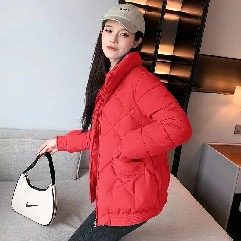 Women Jacket 2024 New Winter Parkas Female Down Cotton Jackets Solid-color Stand-collar Loose Casual Warm Parka Female Outwear