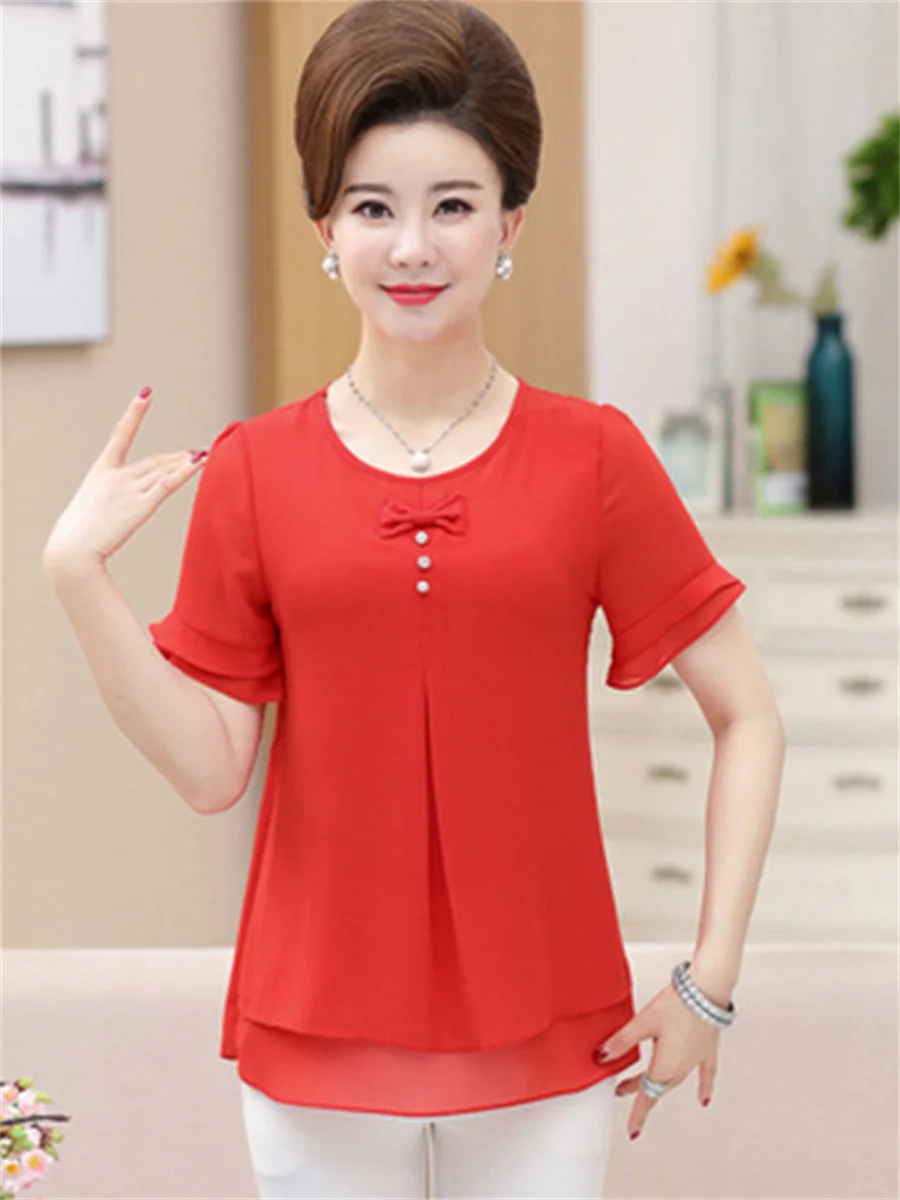 5XL Women Spring Summer Blouses Shirts Lady Fashion Casual Short SleeveO-Neck Collar Solid Color Blusas Tops G2193