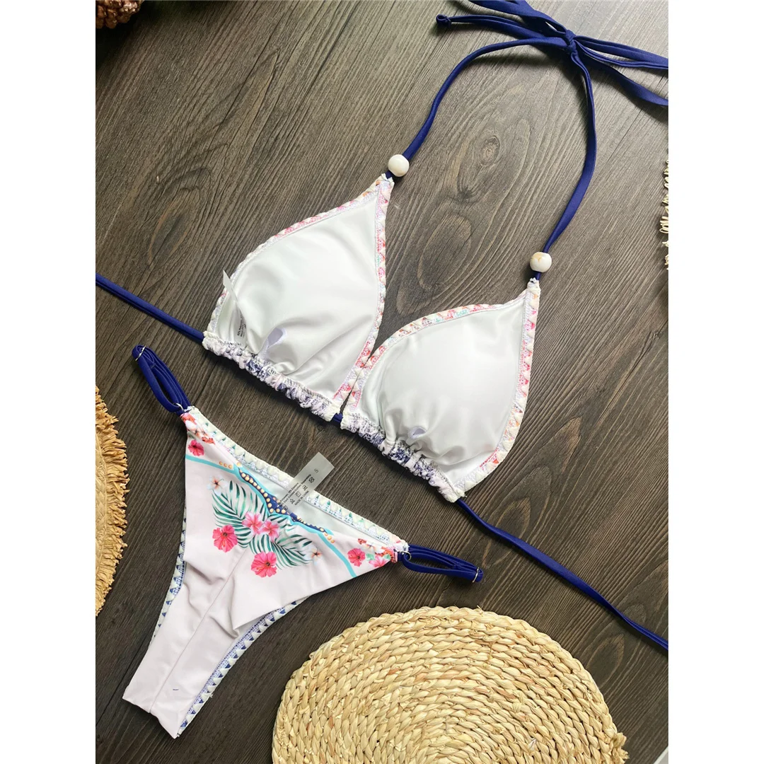 Blumenmuster, Neckholder-Bikini, Damen-Badeanzug, zweiteiliges Bikini-Set, gepolsterter Badeanzug, Badebekleidung, Modell V8283. – Detail 5