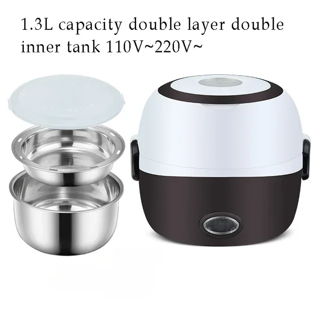 Mini  Rice Cooker Stainless Steel 2/3 Layers Food Container Steamer Portable Meal Heating Lunch Box Heater Warmer Bento