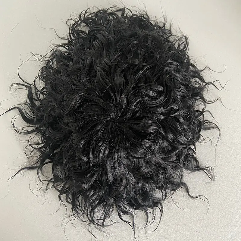 워터 곱슬 Toupee 남성용 가발, 파인 모노 베이스, 남성 모발 보형물 100%, 자연스러운 인모, 내구성 있는 모발 배출 시스템 유닛